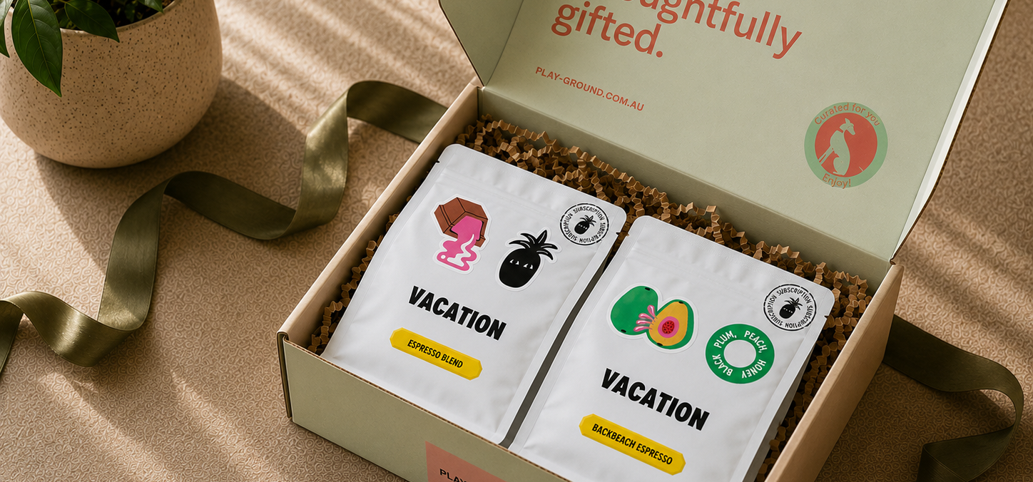 A Play-Ground gift box of freshly roasted specialty coffee